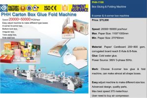 High speed box in box carton box gluing folding machine PHH-1100
